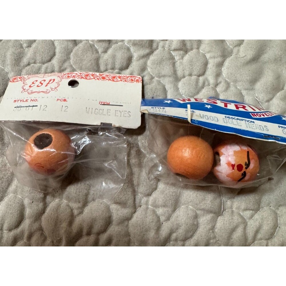 Vintage Westrim Novelties Wood Doll Heads and ESP Wiggle Eyes Craft New NOS